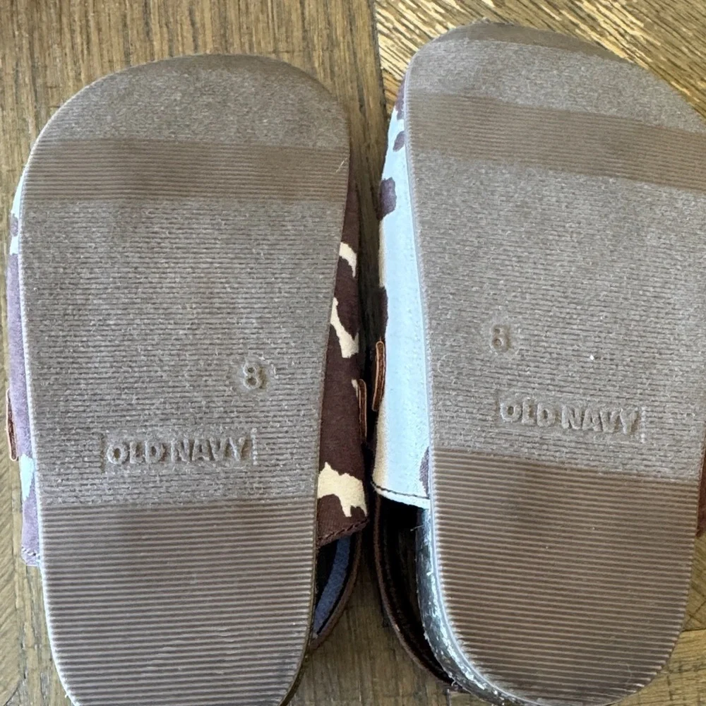 Old Navy Brown and Cream Cow-Print Kids Slip-On Clogs with Back Strap